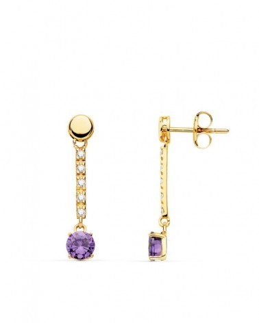 Pendientes oro 18k largos amatista 25x5mm