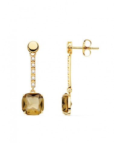 Pendientes oro 18k largos piedra fumé 28mm