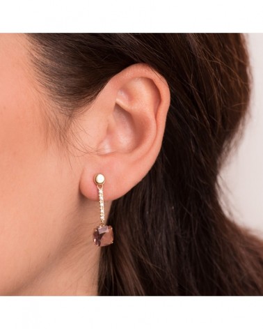 Pendientes oro 18k largos piedra color 28x8mm