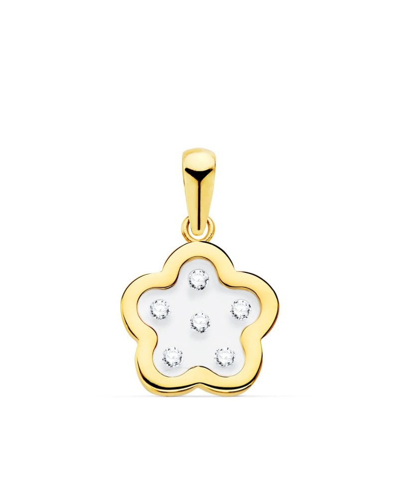 Colgante oro 18k flor circonitas 11x11 mm