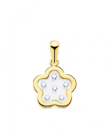 Colgante oro 18k flor circonitas 11x11 mm