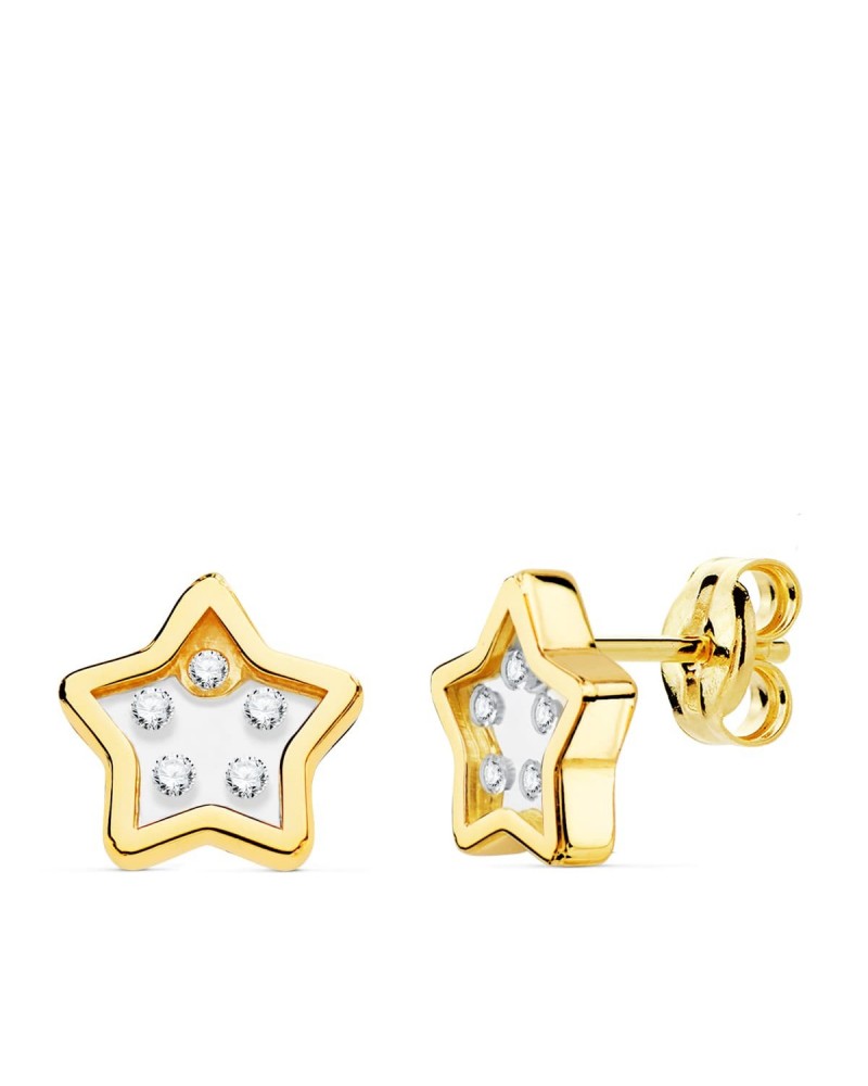 Pendientes oro 18k estrella circonita 9x9mm