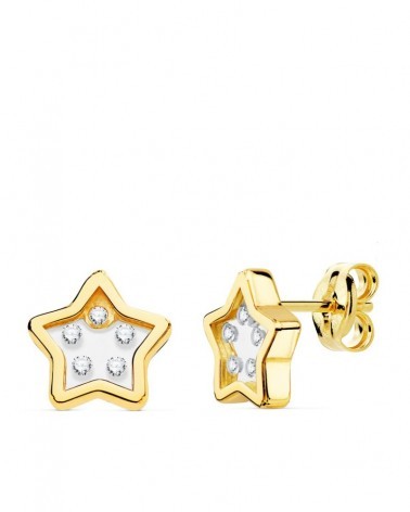 Pendientes oro 18k estrella circonita 9x9mm