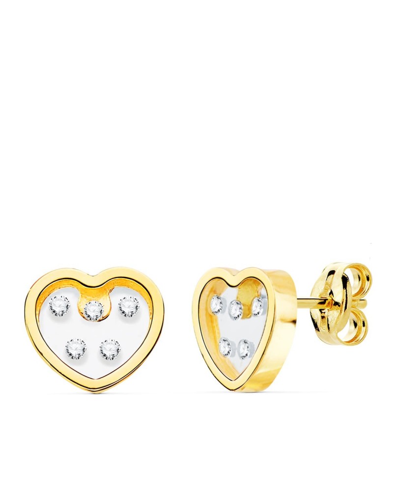 Pendientes oro 18k corazón circonita transparente