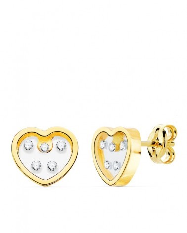 Pendientes oro 18k corazón circonita transparente
