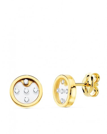 Pendientes oro 18k redondos circonita 8mm cierre presión