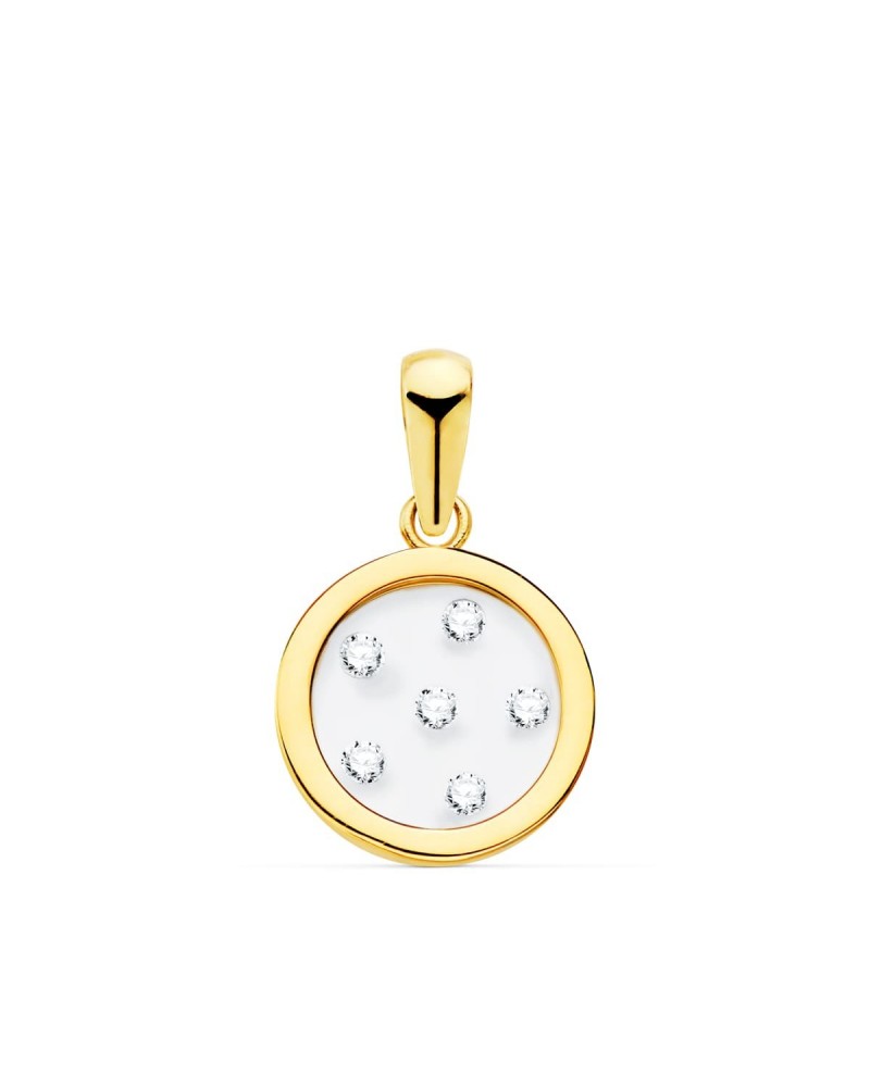Colgante oro 18k redondo circonita cristal transparente