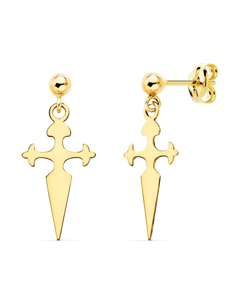Pendientes Cruz de Santiago oro 18k colgantes 17x8 mm