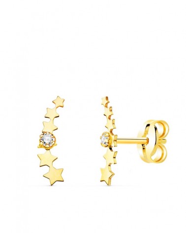 Pendientes trepadores oro 18k estrellas circonita