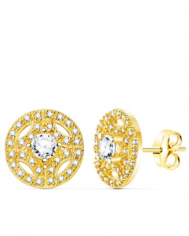 Pendientes oro 18k redondos circonita 12mm