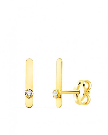 Pendientes trepadores oro 18k mini barra circonita 10x1,5 mm