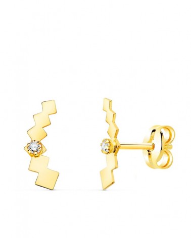 Pendientes trepadores oro 18k circonita 10x3 mm