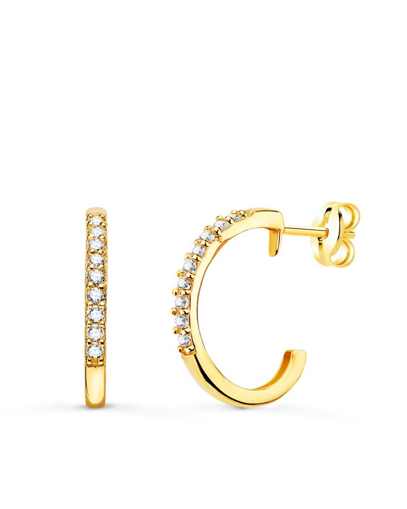 Aros oro 18k circonita 14mm cierre presión