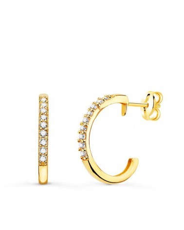 Aros oro 18k circonita 14mm cierre presión