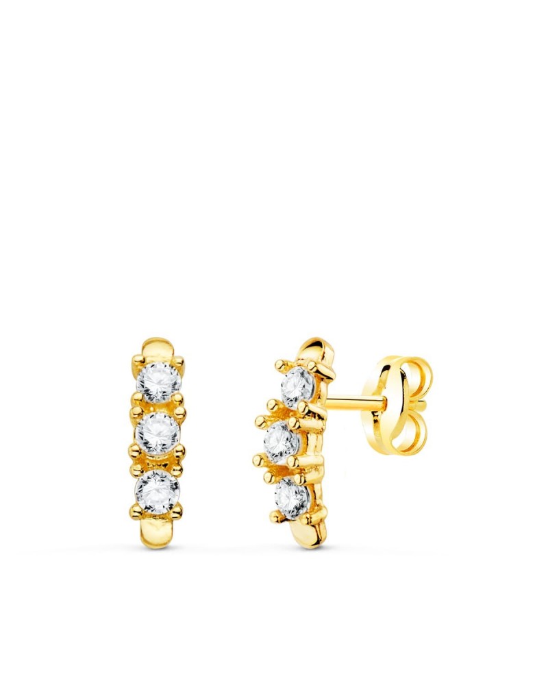 Pendientes oro 18k amarillo tres circonitas garras