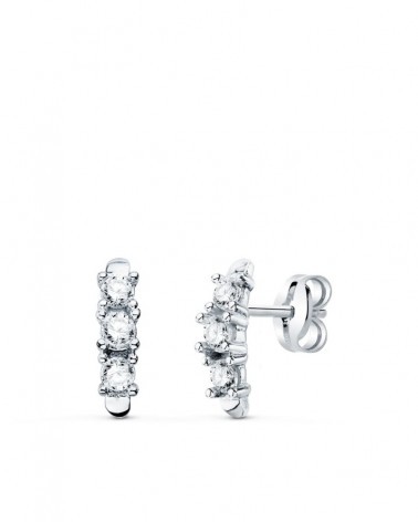 Pendientes oro blanco 18k circonita tres piedras 9,5mm