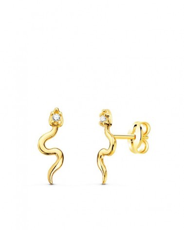 Pendientes oro 18k serpiente circonita 12x4mm