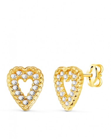 Pendientes oro 18k corazón circonita presión