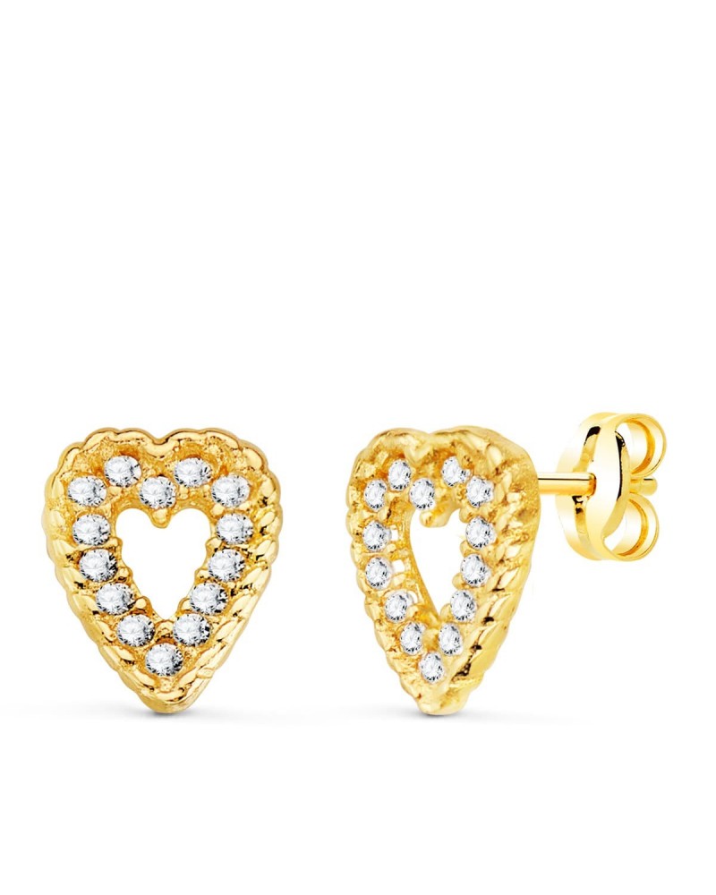 Pendientes oro 18k corazón circonita presión