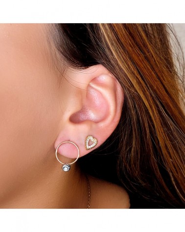 Pendientes oro 18k corazón circonita presión
