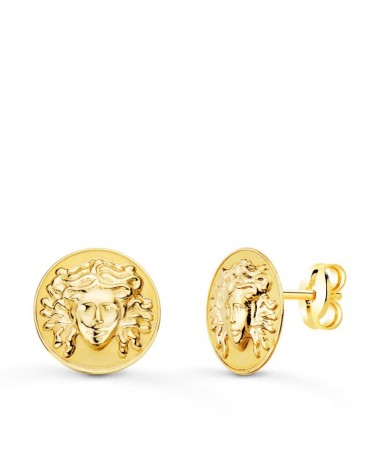 Pendientes oro 18k medusa circular 12mm