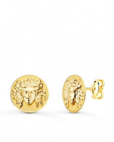 Pendientes oro 18k medusa circular 12mm