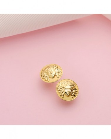 Pendientes oro 18k medusa circular 12mm