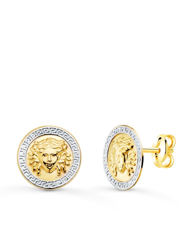 Pendientes oro 18k bicolor medusa greca 12mm