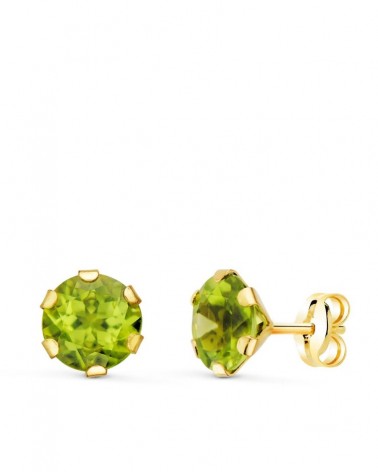 Pendientes oro 18k olivina verde 7mm cierre presión