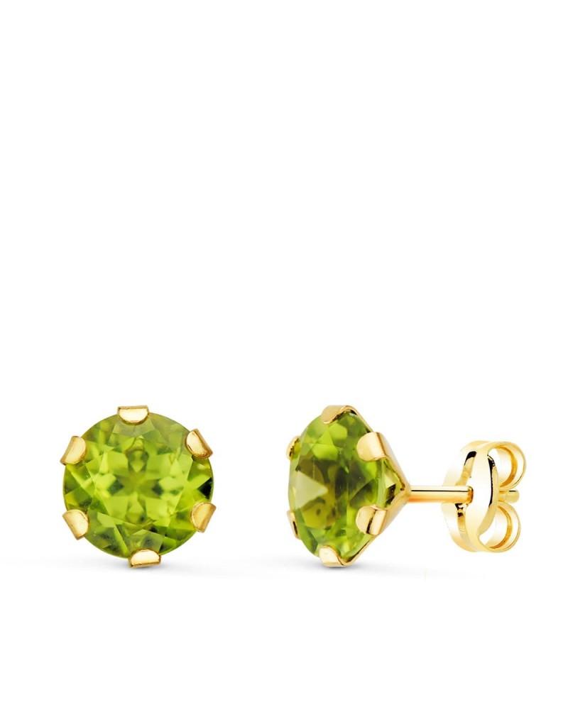 Pendientes oro 18k olivina verde 7mm cierre presión