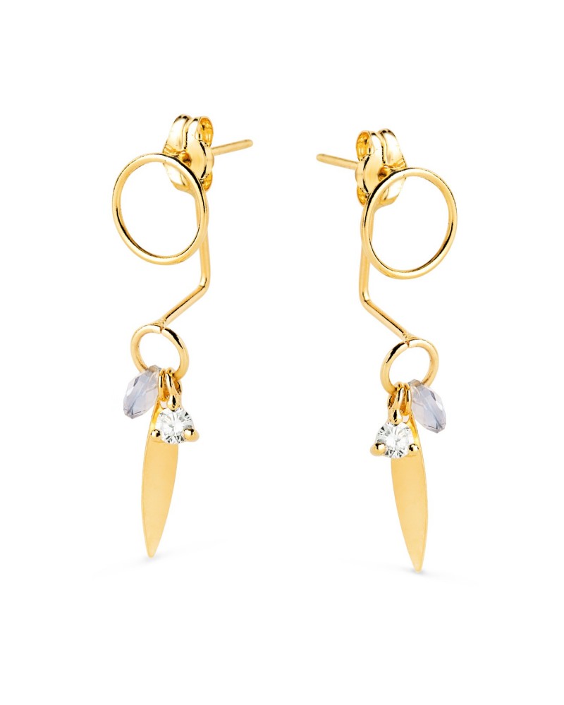 Pendientes oro 18k ear jacket círculo piedra azul 27mm