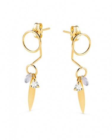 Pendientes oro 18k ear jacket círculo piedra azul 27mm