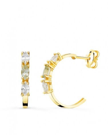 Pendientes oro 18k aros aguamarina marquise 15mm