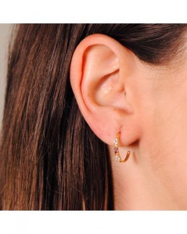 Pendientes oro 18k medio aro amatista marquise 15mm