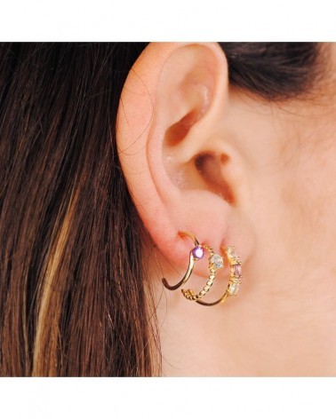 Pendientes oro 18k medio aro amatista marquise 15mm