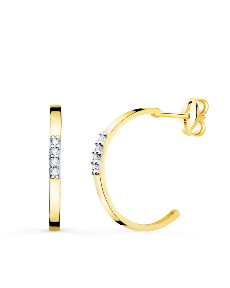 Pendientes oro 18k bicolor aros circonita 15mm