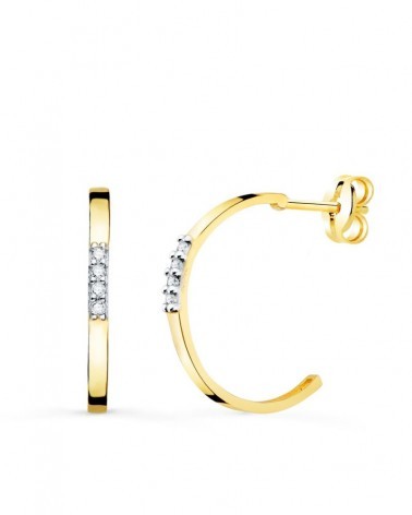 Pendientes oro 18k bicolor aros circonita 15mm