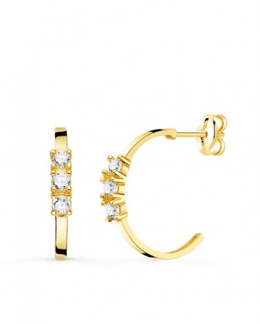 Pendientes aros oro 18k circonitas 15 mm presión