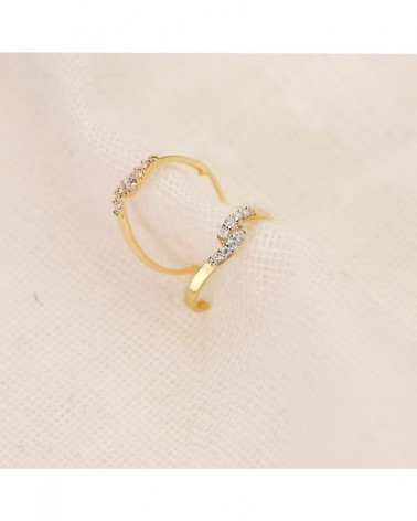 Pendientes oro 18k bicolor media aro circonita 15x3mm