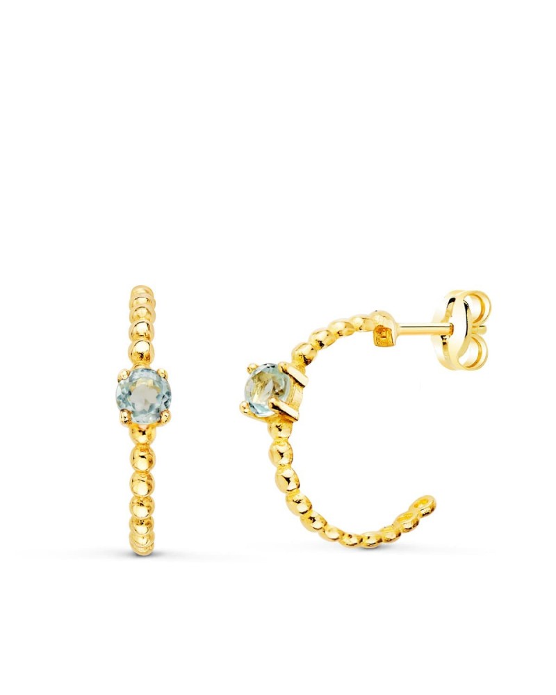 Pendientes oro 18k medio aro aguamarina 13x3mm