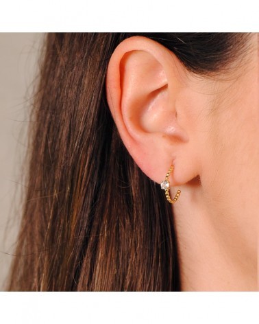 Pendientes oro 18k medio aro aguamarina 13x3mm