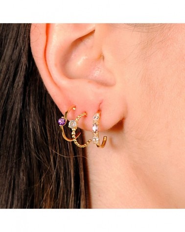 Pendientes oro 18k medio aro aguamarina 13x3mm