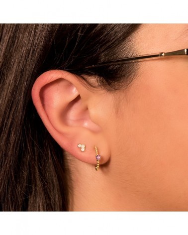 Pendientes oro 18k medio aro amatista 13x3mm
