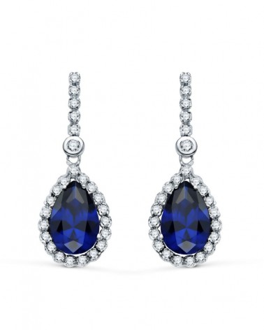 Pendientes oro blanco 18k piedra azul gota circonita