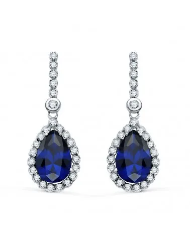 Pendientes oro blanco 18k piedra azul gota circonita
