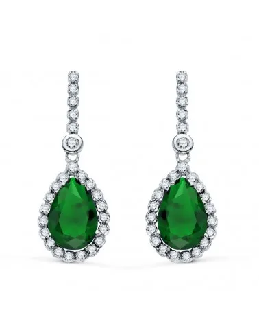 Pendientes oro 18k blanco lágrima piedra azul