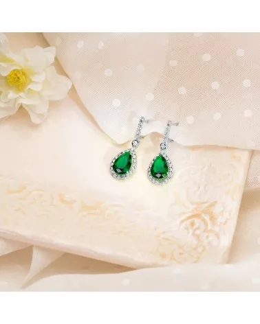 Pendientes oro 18k blanco lágrima piedra azul