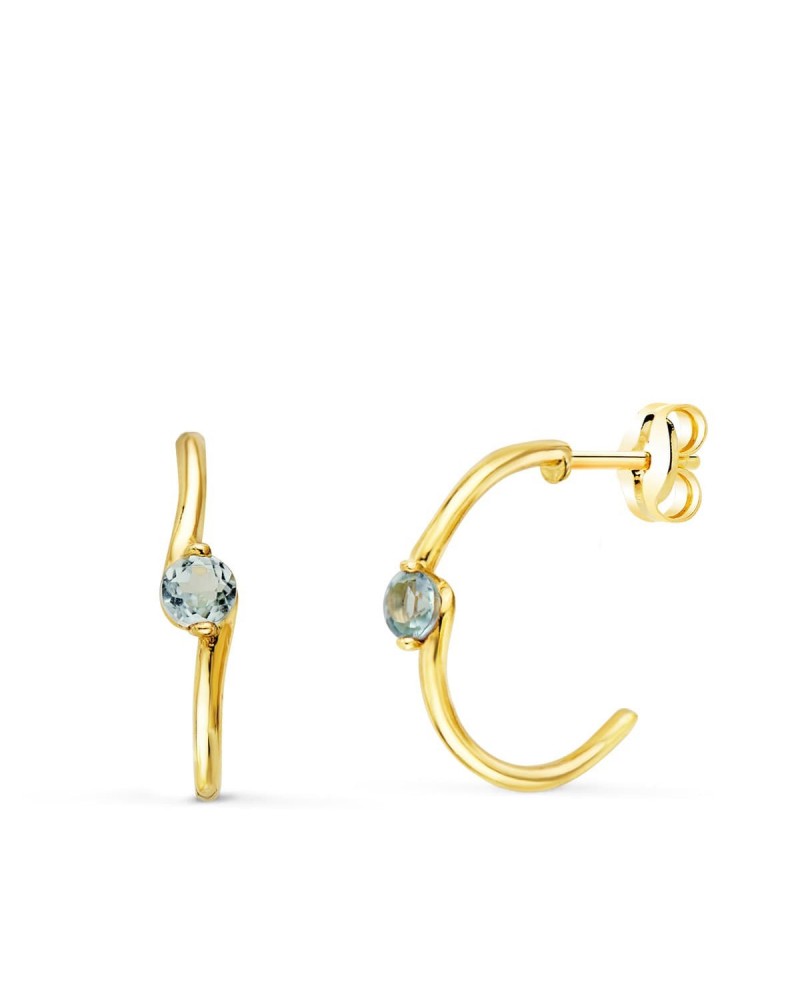 Pendientes oro 18k medio aro aguamarina 15x3 mm