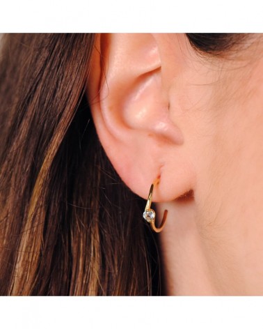 Pendientes oro 18k medio aro aguamarina 15x3 mm