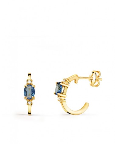 Pendientes oro 18k medio aro aguamarina 12x3 mm